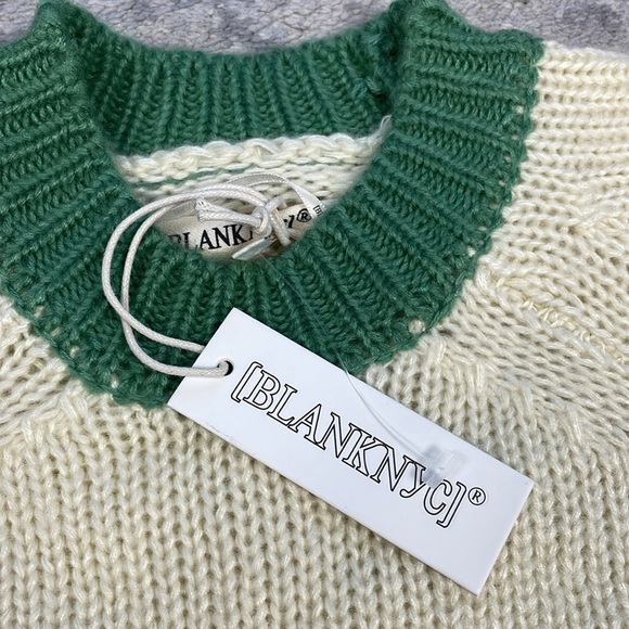 NWT Blank NYC Colorblock Crewneck Cable Knit Sweater Match Maker Green Cream XS - Picture 5 of 9